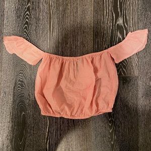 Off the shoulder red and white striped crop top